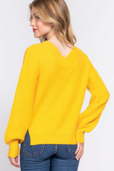 Yellow Long Sleeve Relaxed Double V-neck Sweater Simmer & Fay   