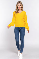 Yellow Long Sleeve Relaxed Double V-neck Sweater Simmer & Fay   