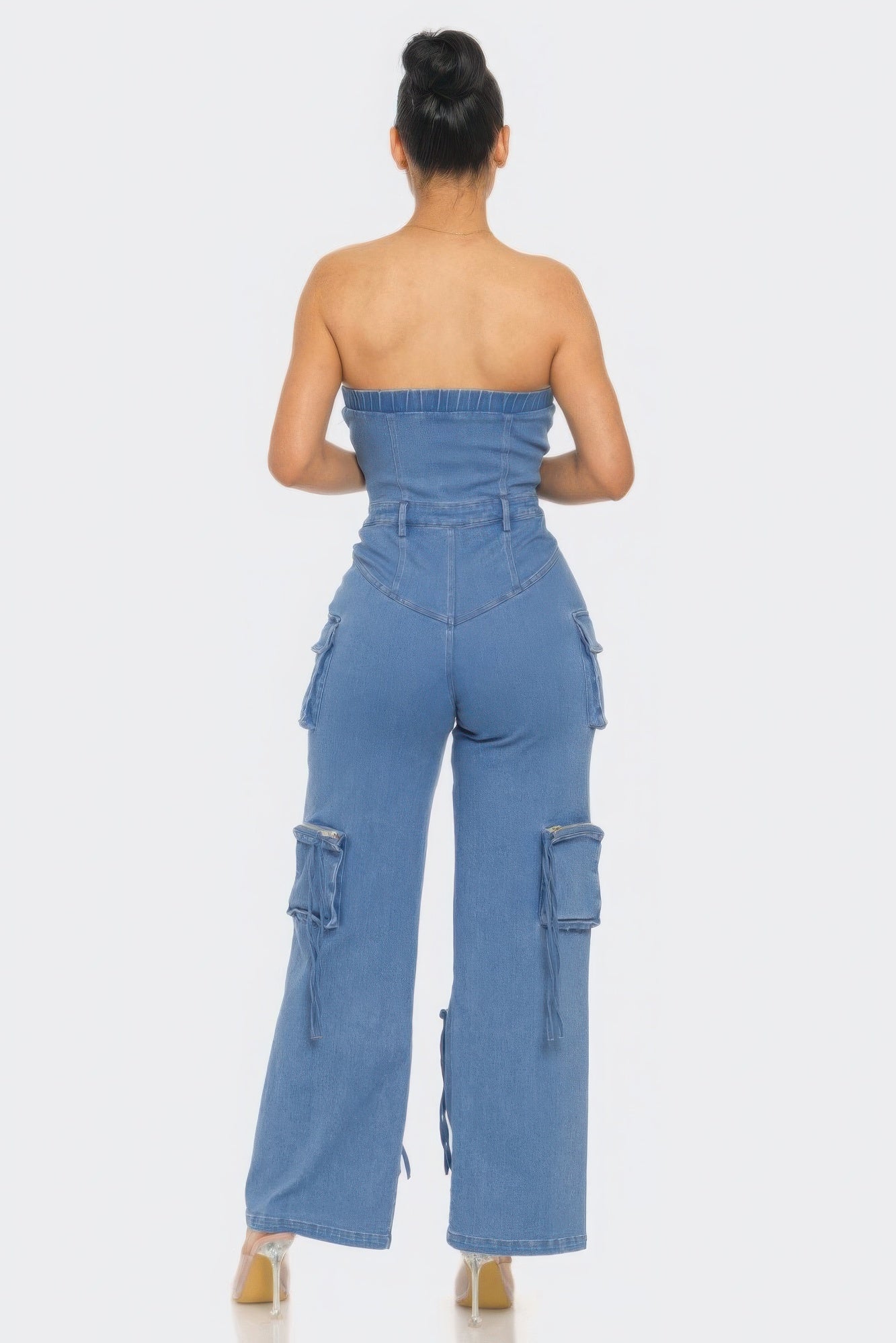 Stretch Denim Strapless Cargo Jumpsuit Simmer & Fay   