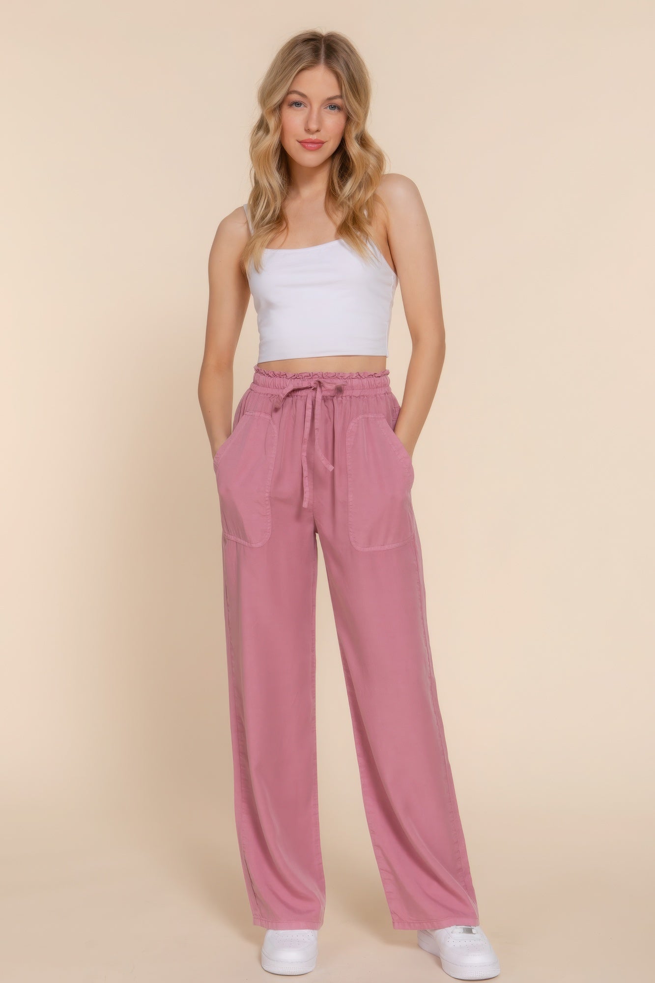 Tie Elastic Waist Tencel Long Pants Simmer & Fay   