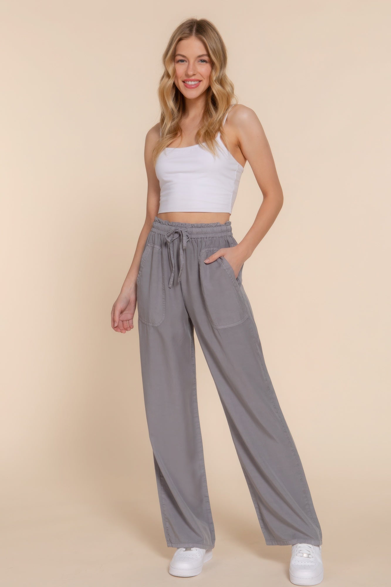 Tie Elastic Waist Tencel Long Pants Simmer & Fay   