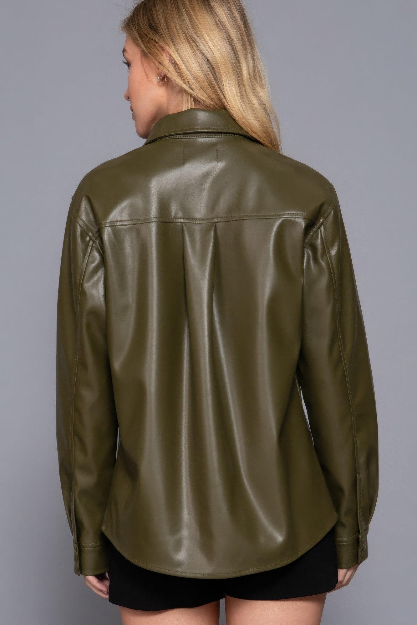 Long Sleeve Olive Faux Leather Shacket Simmer & Fay   