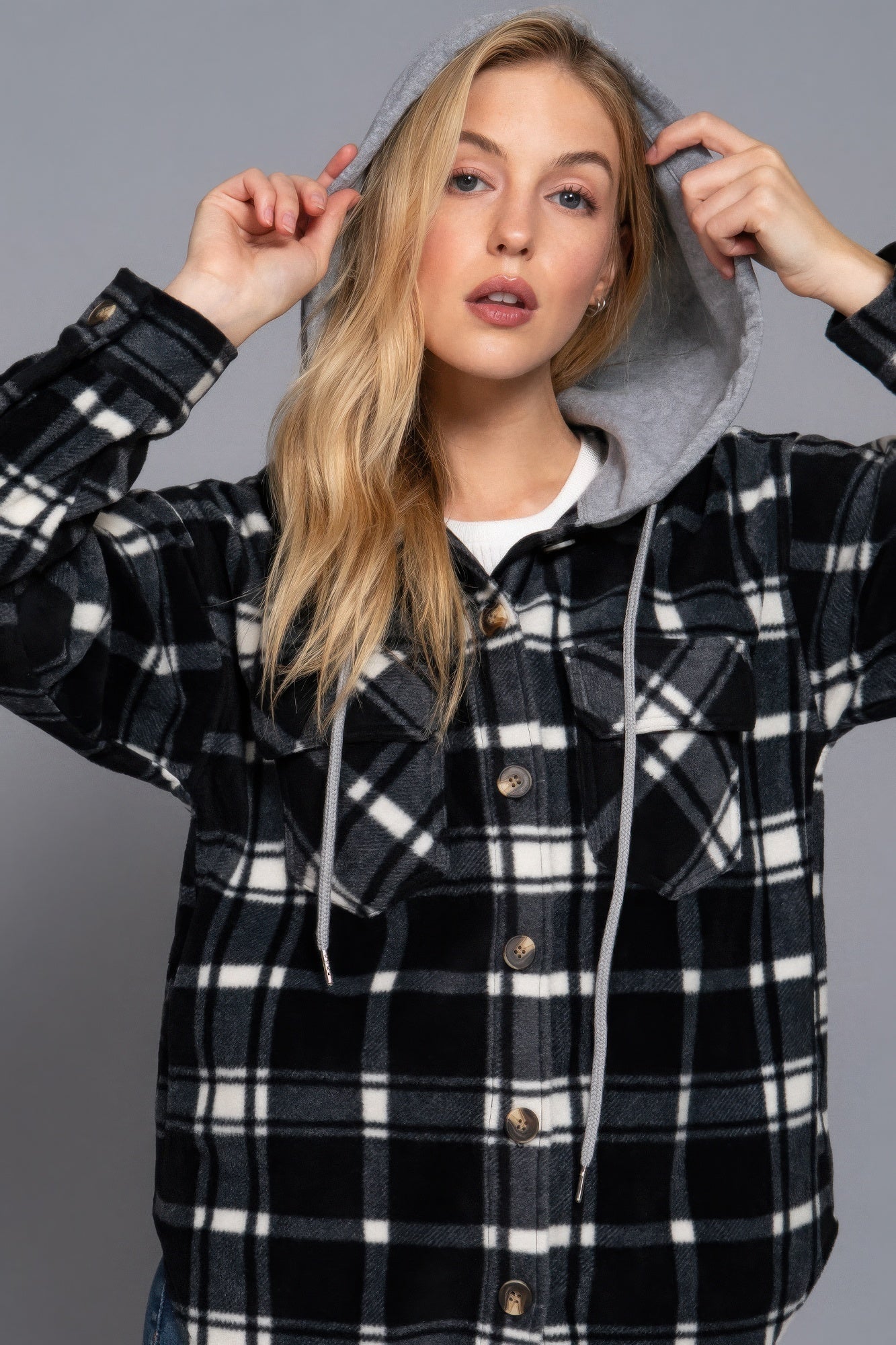 Plaid Print Hoodie Fleece Jacket Simmer & Fay   