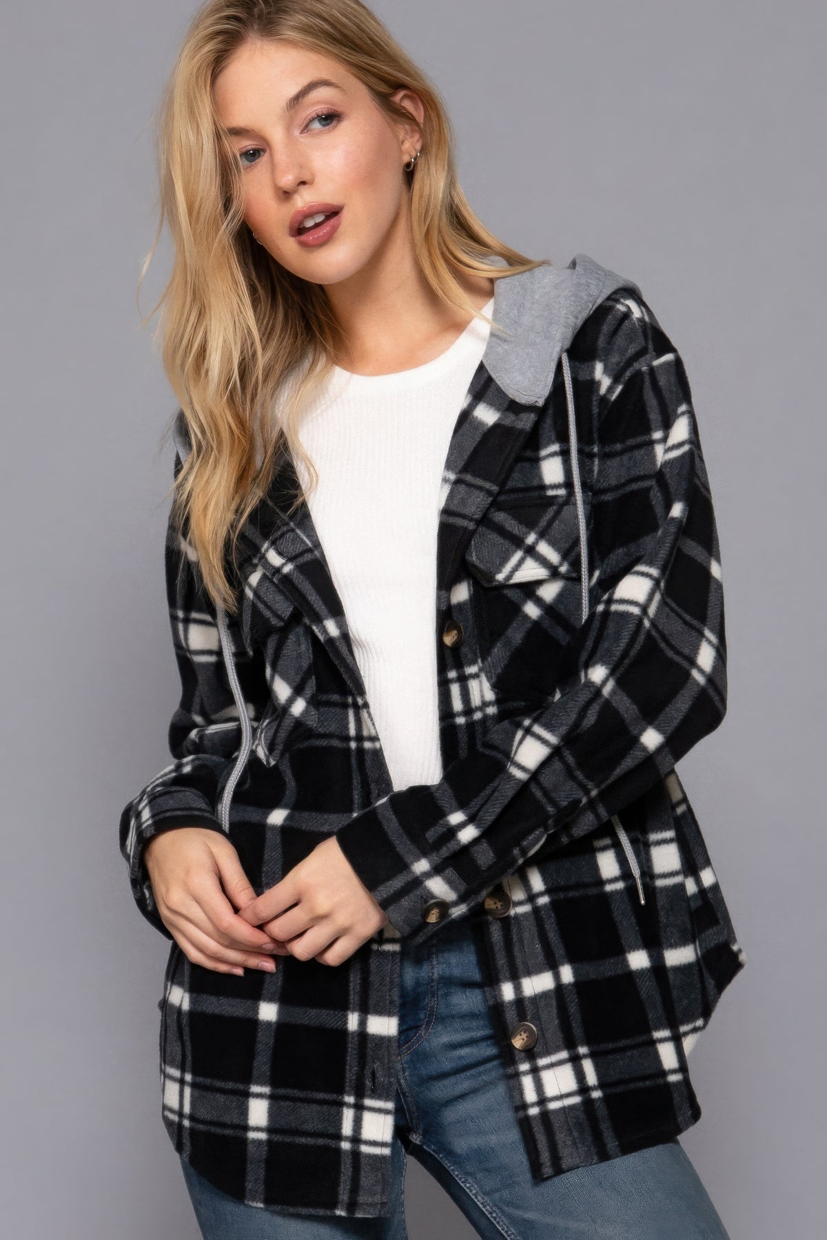 Plaid Print Hoodie Fleece Jacket Simmer & Fay   