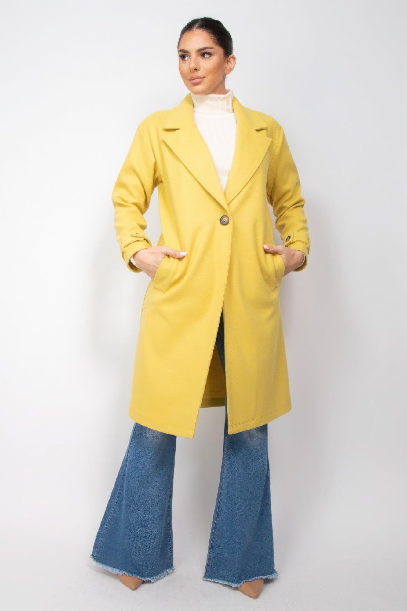 Yellow Longline Lapel Collar Woven Coat Simmer & Fay   