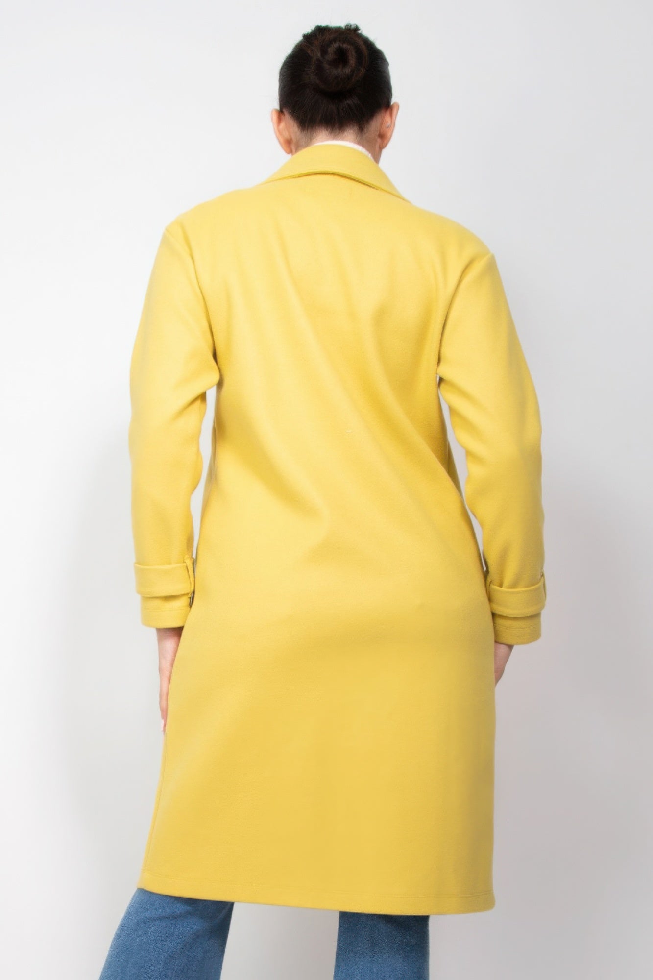 Yellow Longline Lapel Collar Woven Coat Simmer & Fay   