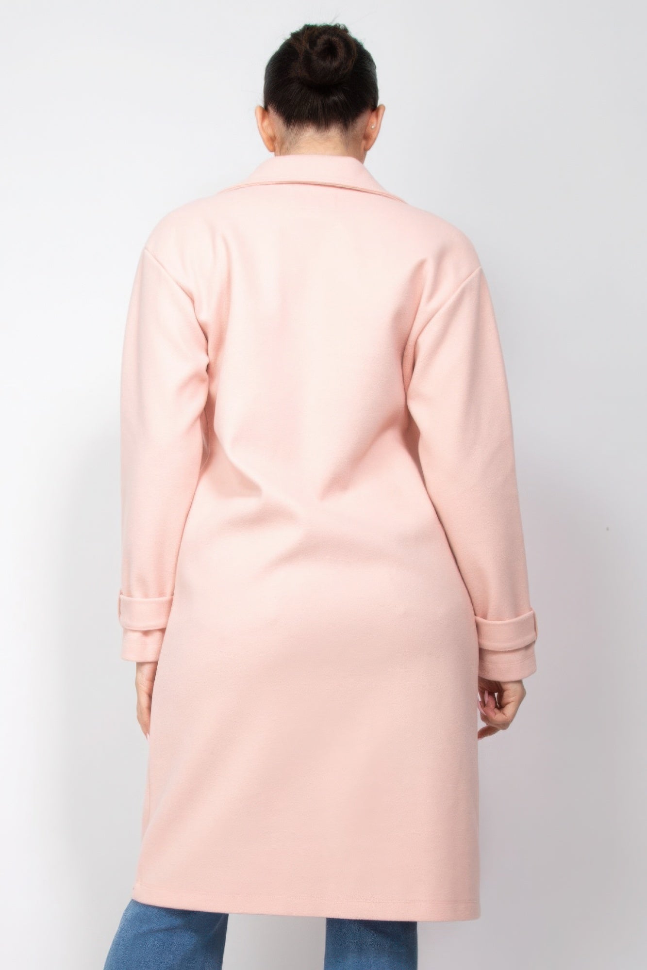 Blush Pink Longline Lapel Collar Woven Coat Simmer & Fay   