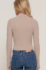 Mock Neck Long Sleeve Keyhole Rib Knit Top Simmer & Fay   