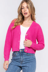 Pink Long Sleeve V-neck Sweater Cardigan Simmer & Fay   