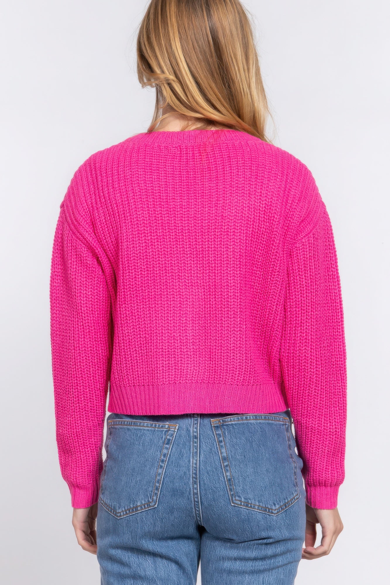 Pink Long Sleeve V-neck Sweater Cardigan Simmer & Fay   