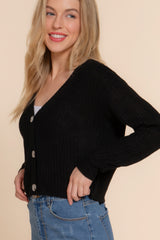 Black Long Sleeve V-neck Sweater Cardigan Simmer & Fay   