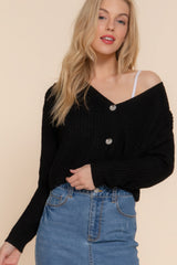 Black Long Sleeve V-neck Sweater Cardigan Simmer & Fay   