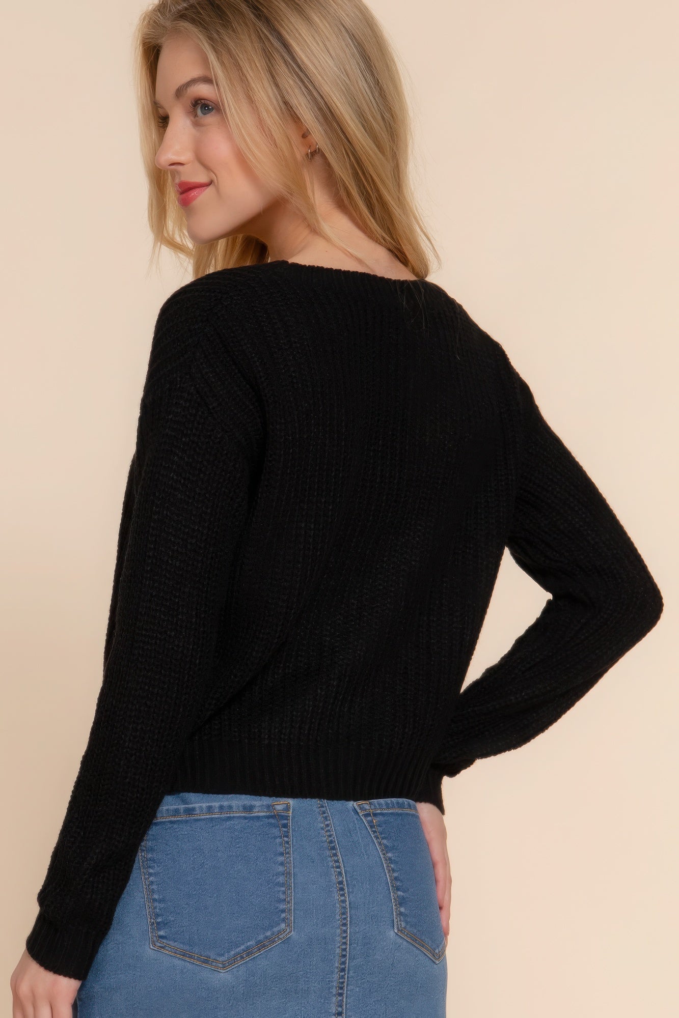 Black Long Sleeve V-neck Sweater Cardigan Simmer & Fay   