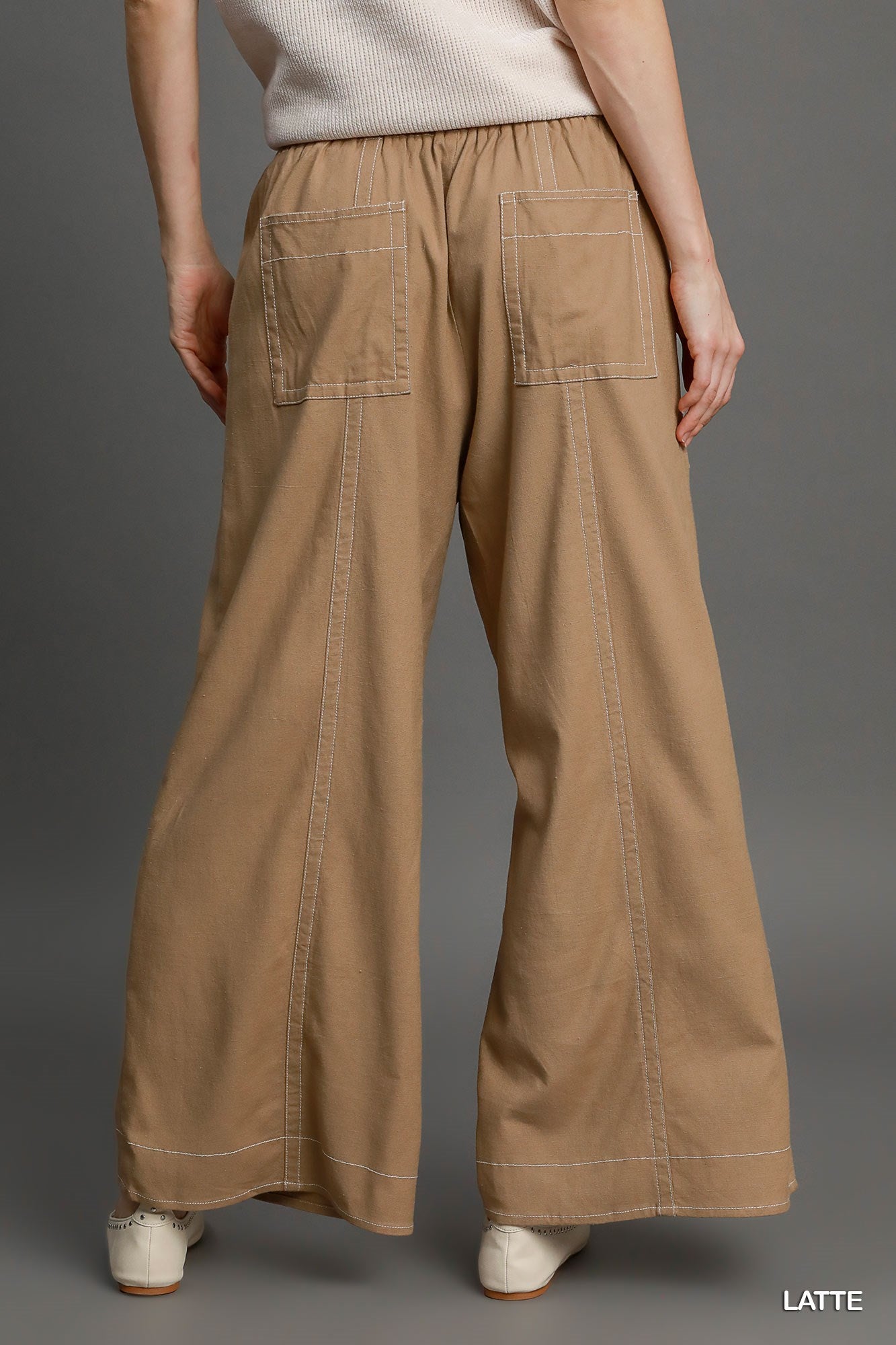 Wide Leg Soft Linen Pull On Pants in Latte Simmer & Fay   