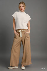 Wide Leg Soft Linen Pull On Pants in Latte Simmer & Fay   