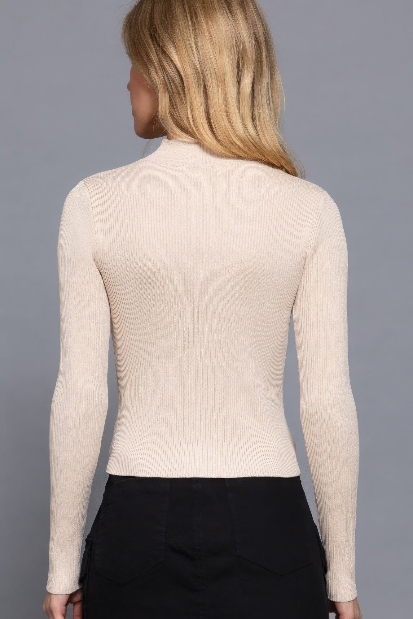 Beige Long Sleeve 2 Way Open Zipper Sweater Simmer & Fay   