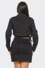 Black 3-Piece Set - Crop Top, Mini Skirt & Cargo Crop Jacket Simmer & Fay   