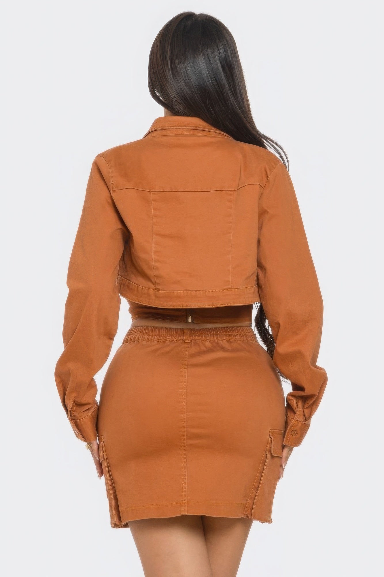 Copper Brown 3-Piece Set - Crop Top, Mini Skirt & Cargo Crop Jacket Simmer & Fay   