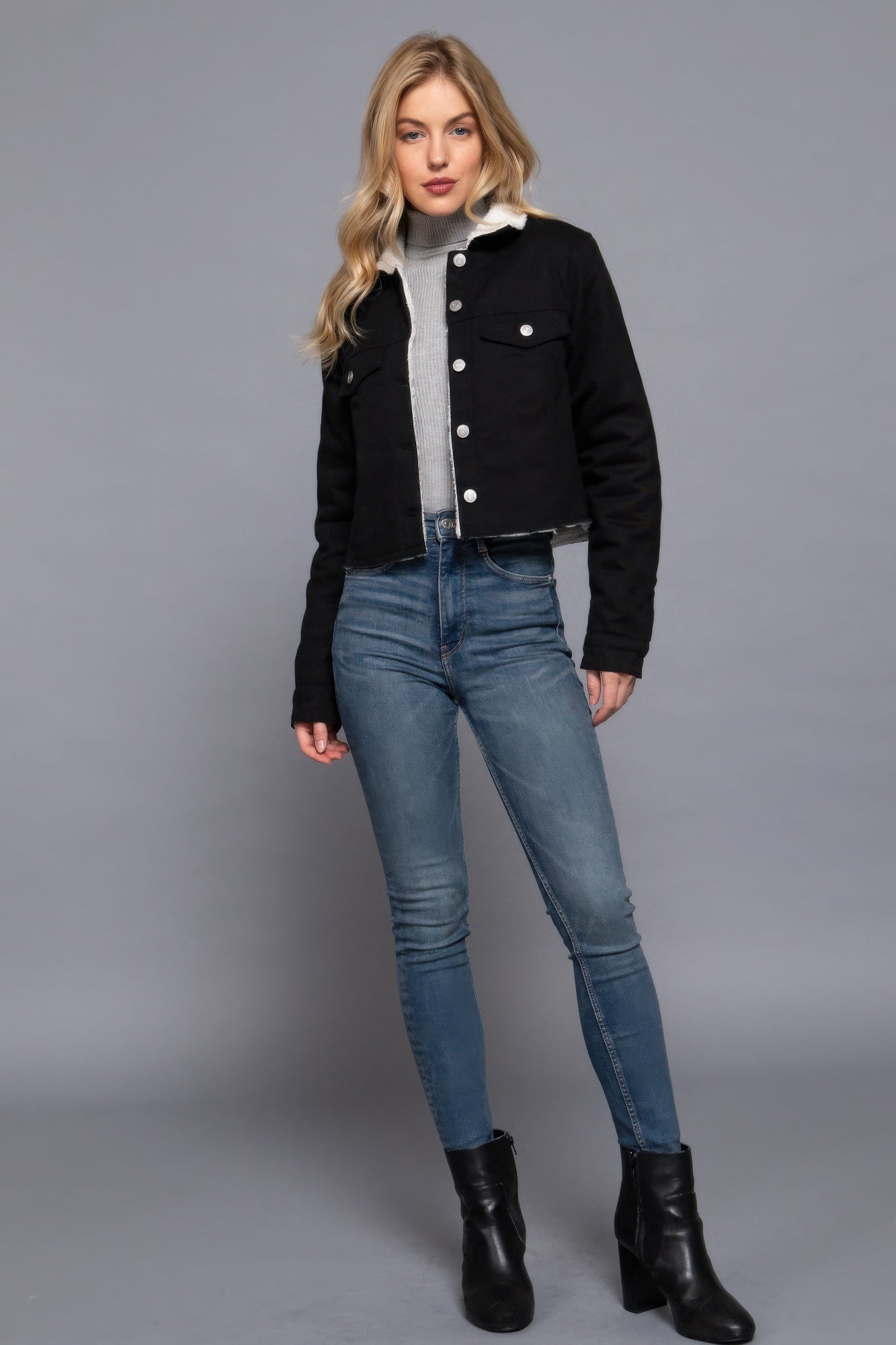 Button Closure Sherpa-lined Twill Black Jacket Simmer & Fay   