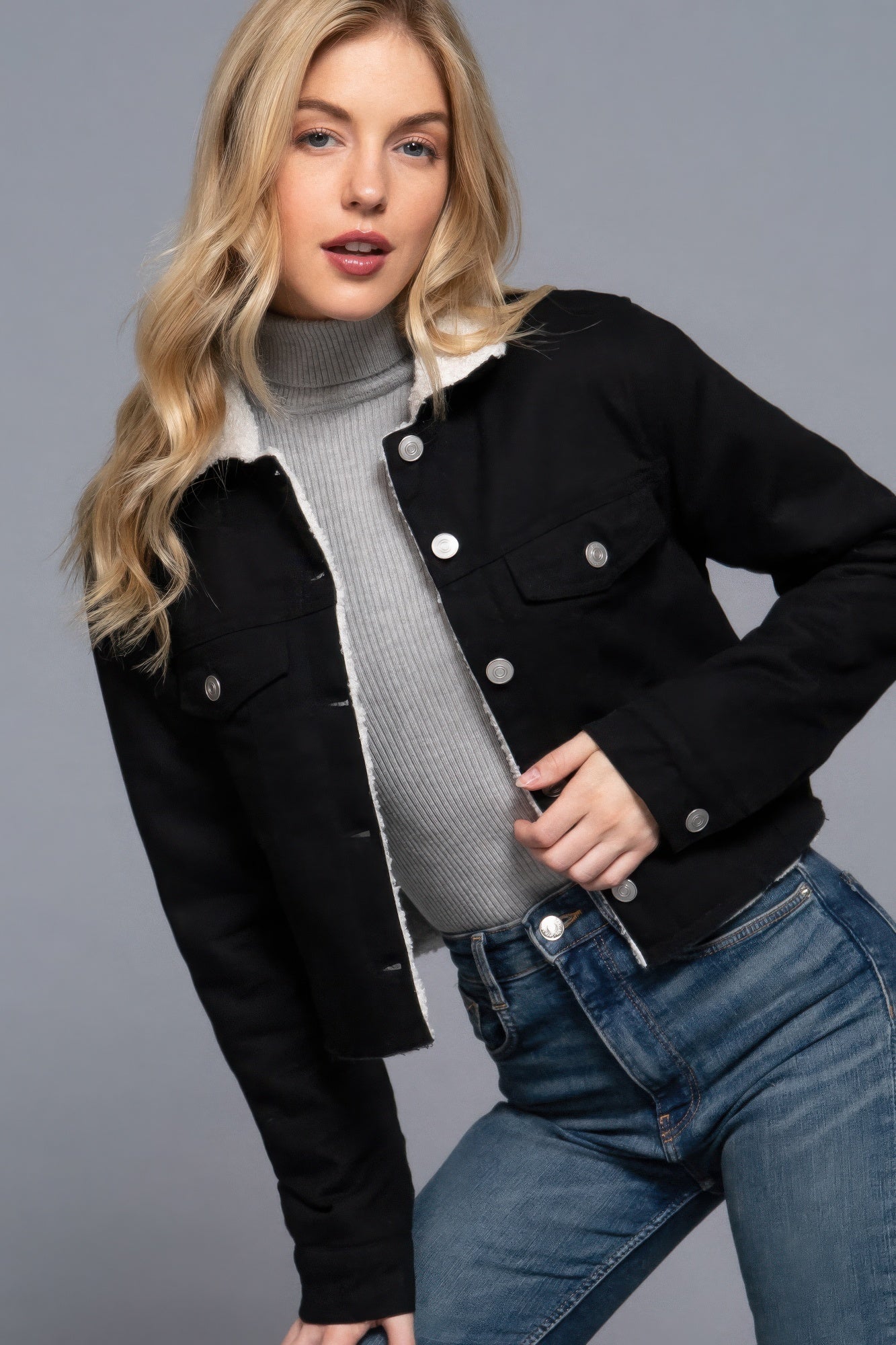 Button Closure Sherpa-lined Twill Black Jacket Simmer & Fay   