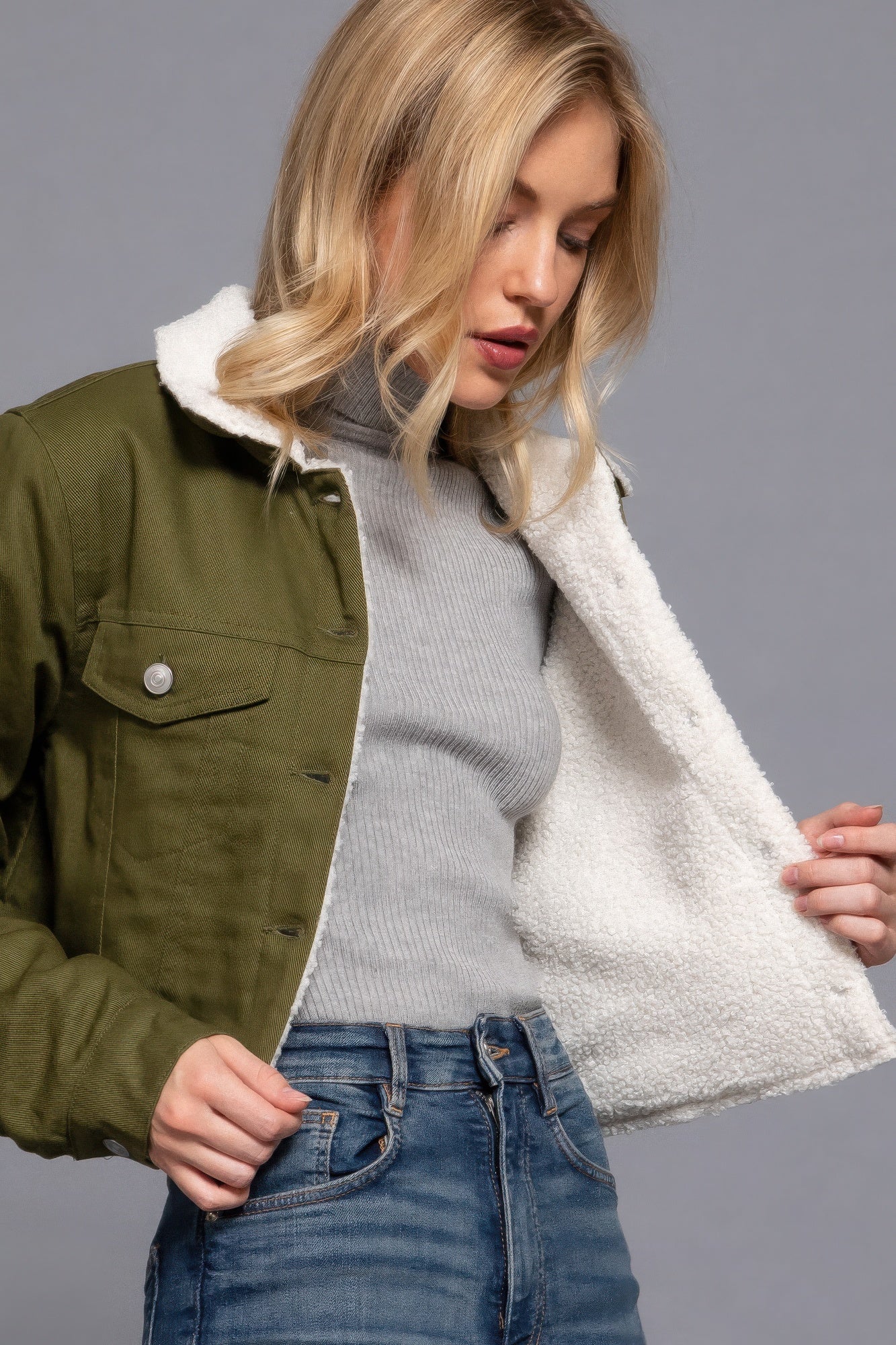 Button Closure Sherpa-lined Twill Green Jacket Simmer & Fay   