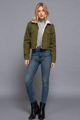 Button Closure Sherpa-lined Twill Green Jacket Simmer & Fay   