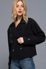 Black Double Breasted Short Trench Jacket Simmer & Fay   