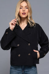 Black Double Breasted Short Trench Jacket Simmer & Fay   