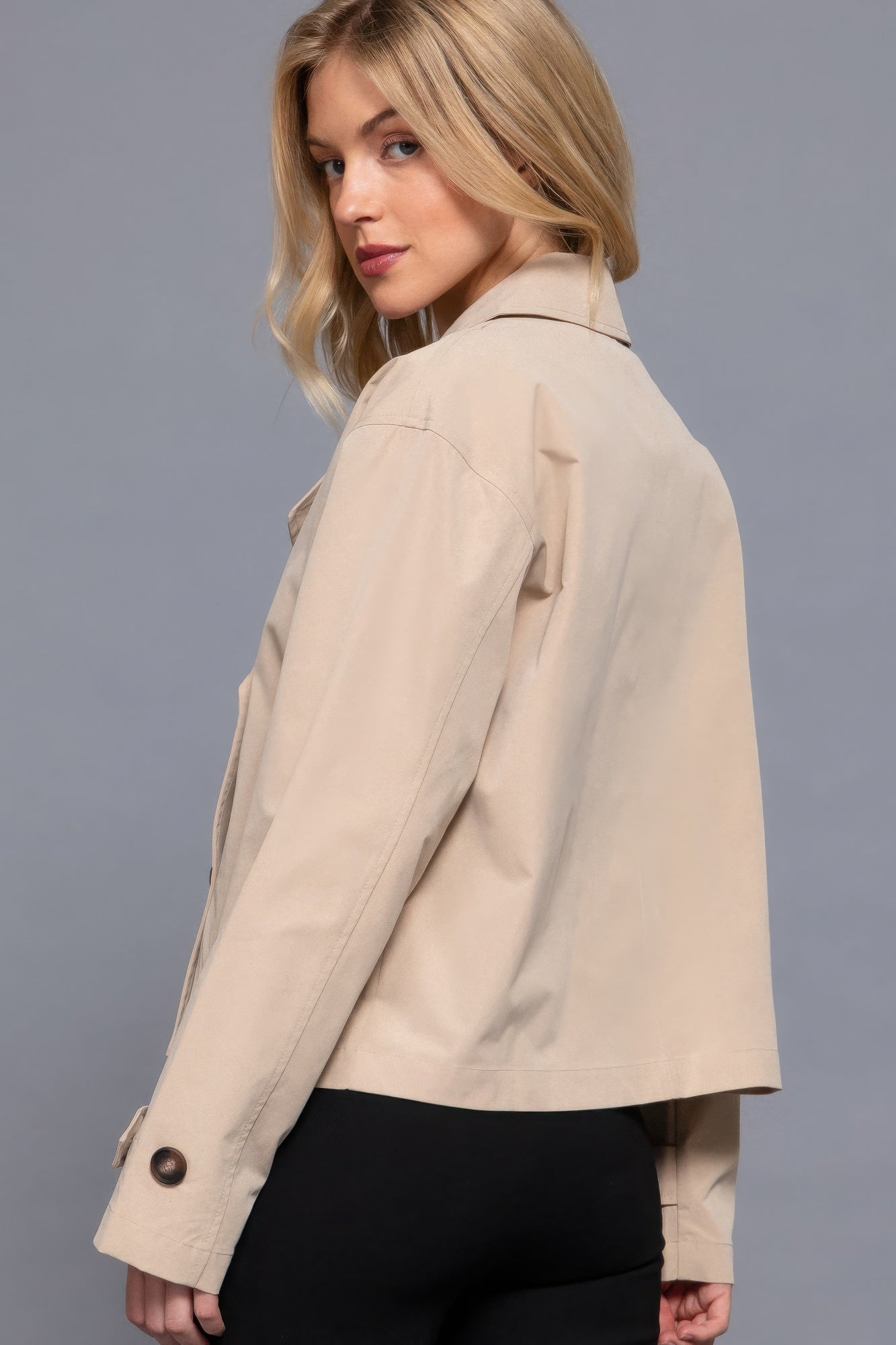 Beige Double Breasted Short Trench Jacket Simmer & Fay   