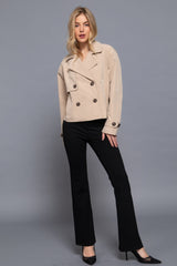 Beige Double Breasted Short Trench Jacket Simmer & Fay   