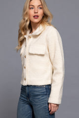 Cream Long Sleeve Teddy Fleece Short Jacket Simmer & Fay   