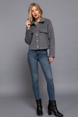 Charcoal Long Sleeve Teddy Fleece Short Jacket Simmer & Fay   