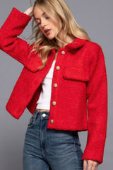 Red Long Sleeve Teddy Fleece Short Jacket Simmer & Fay   