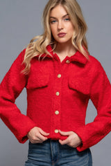 Red Long Sleeve Teddy Fleece Short Jacket Simmer & Fay   