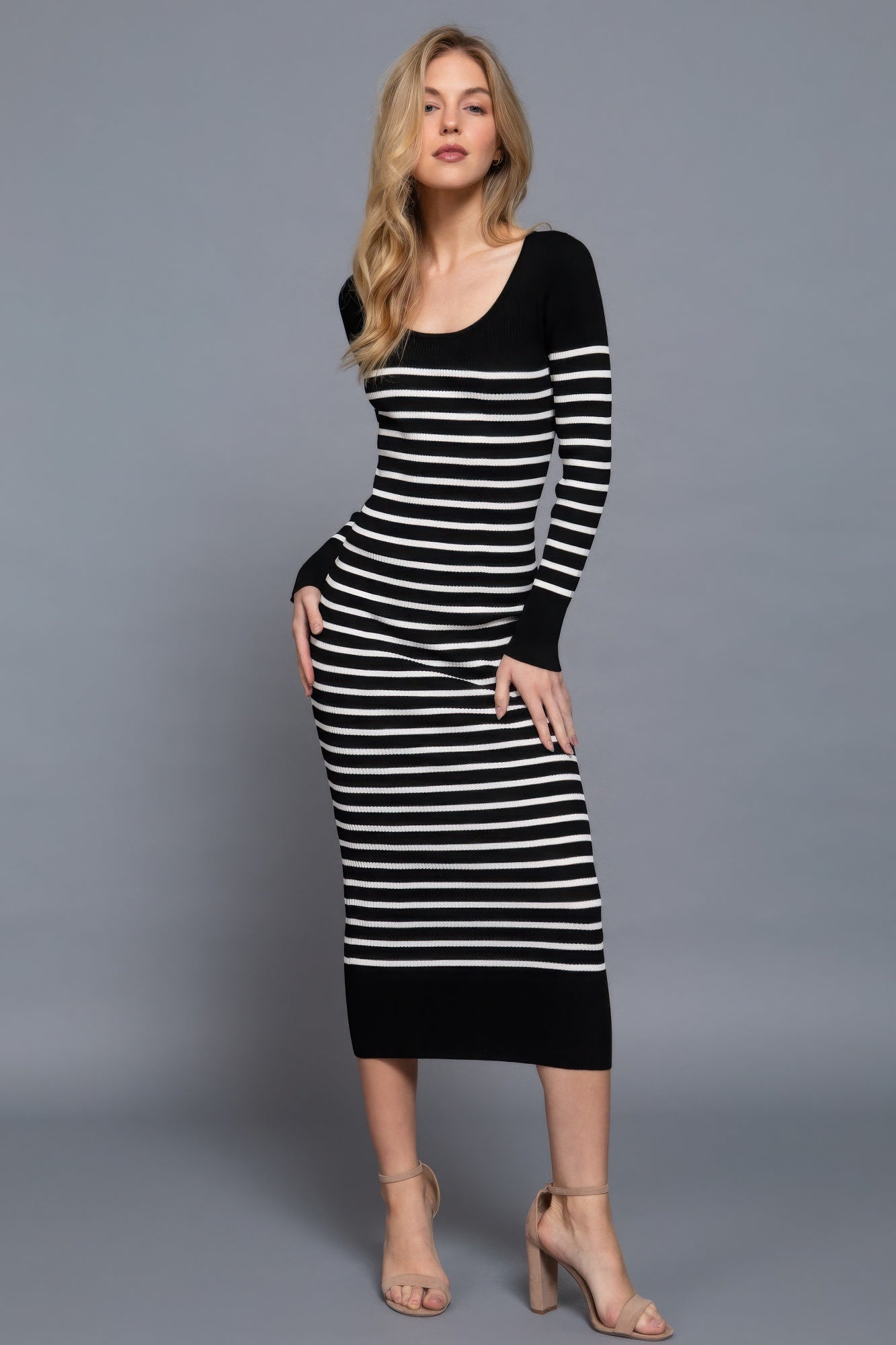 Long Sleeve Stripe Sweater Long Dress Simmer & Fay   