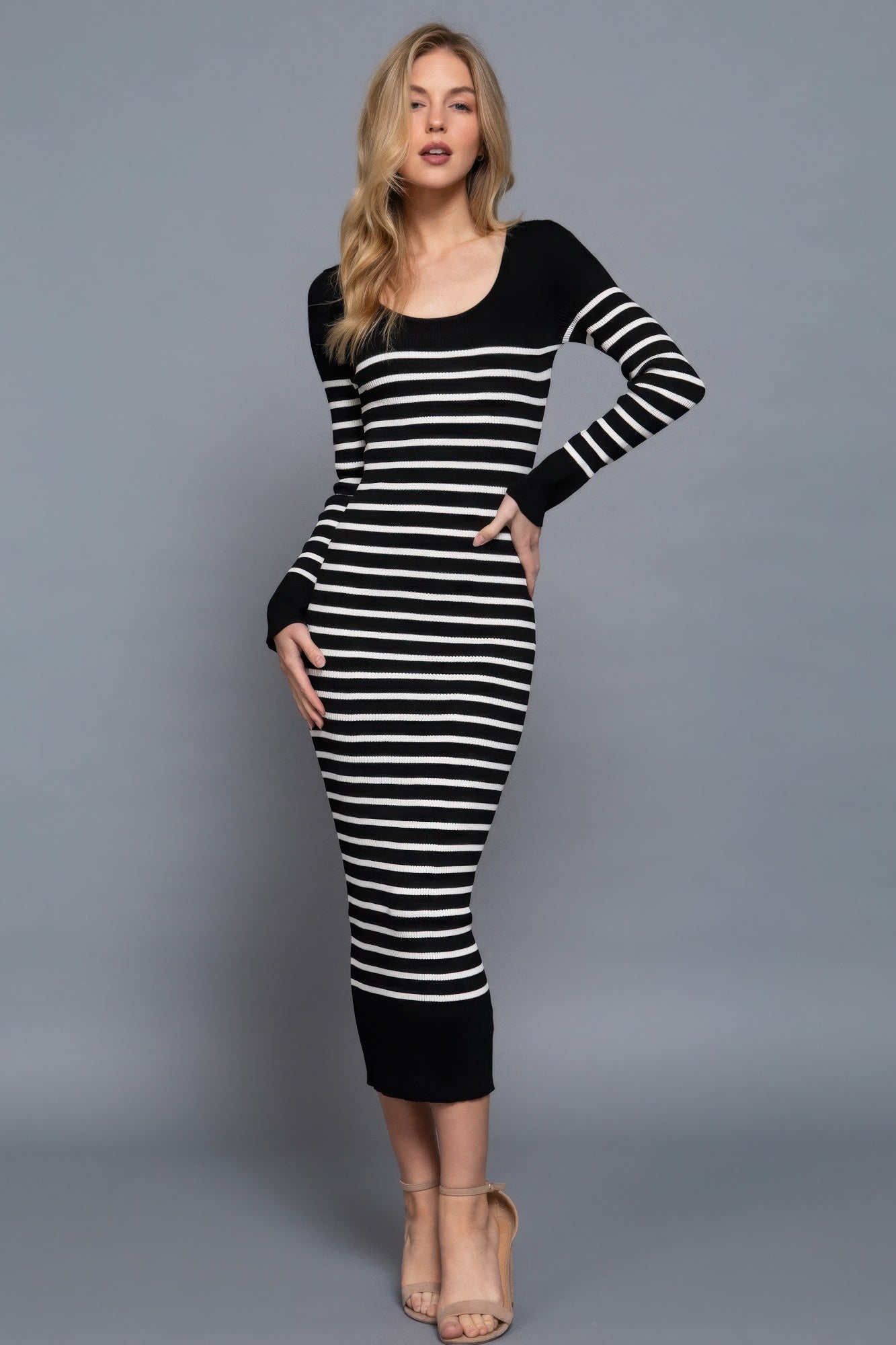 Long Sleeve Stripe Sweater Long Dress Simmer & Fay   