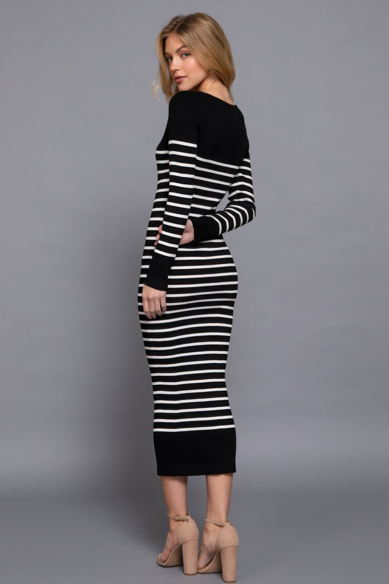 Long Sleeve Stripe Sweater Long Dress Simmer & Fay   