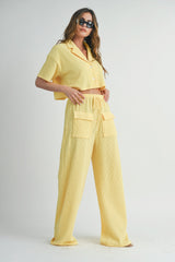 Lemon Loungewear Set - Button-Up Crop Top & Wide-Leg Pants Simmer & Fay   