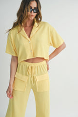 Lemon Loungewear Set - Button-Up Crop Top & Wide-Leg Pants Simmer & Fay   