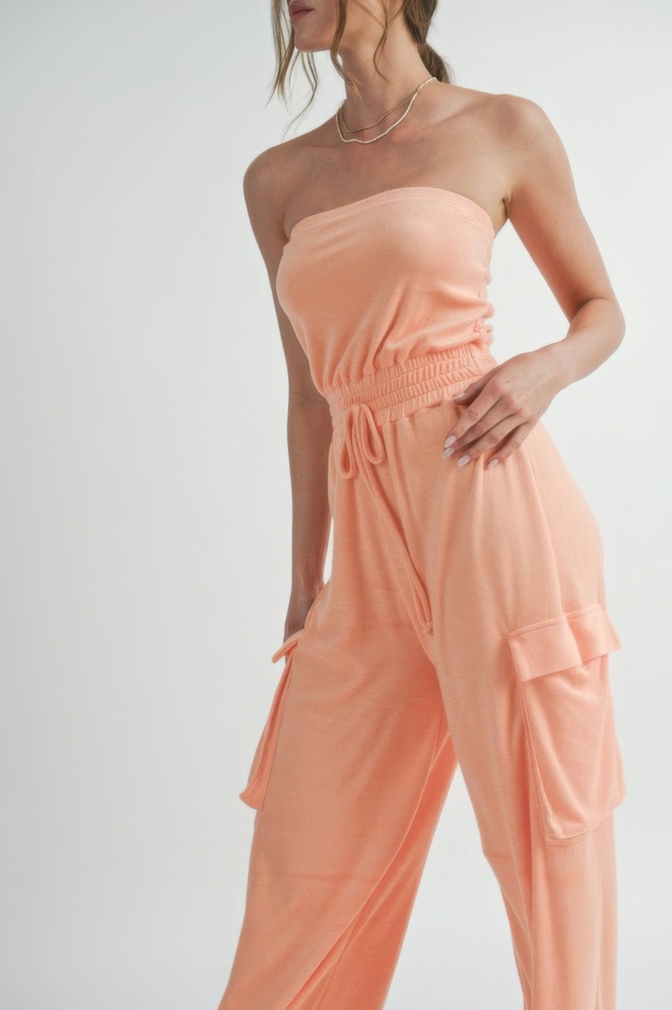 Tube Top Jumpsuit Romper in Peach Simmer & Fay   