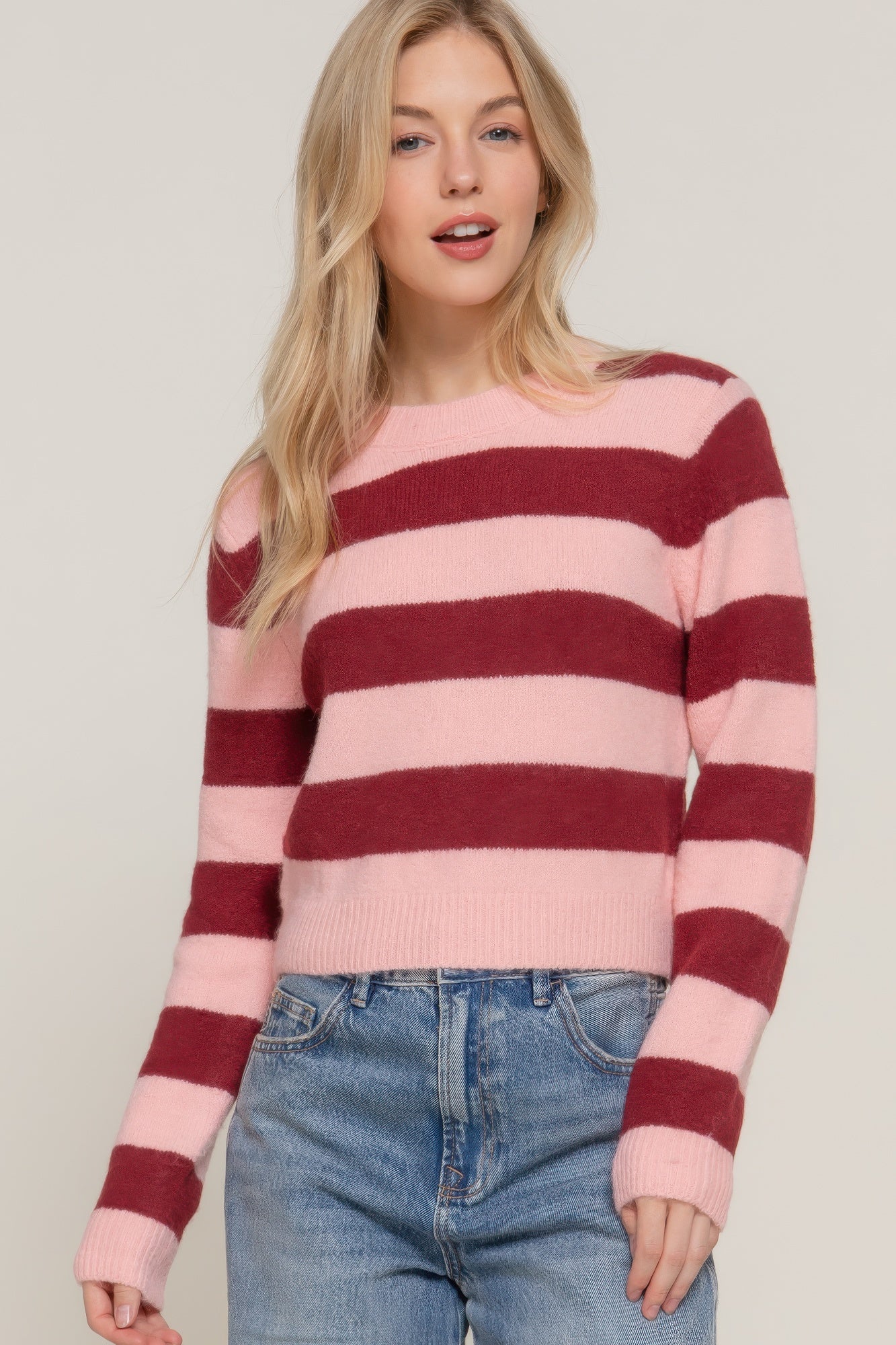 Long Sleeve Crew Neck Stripe Sweater Simmer & Fay   