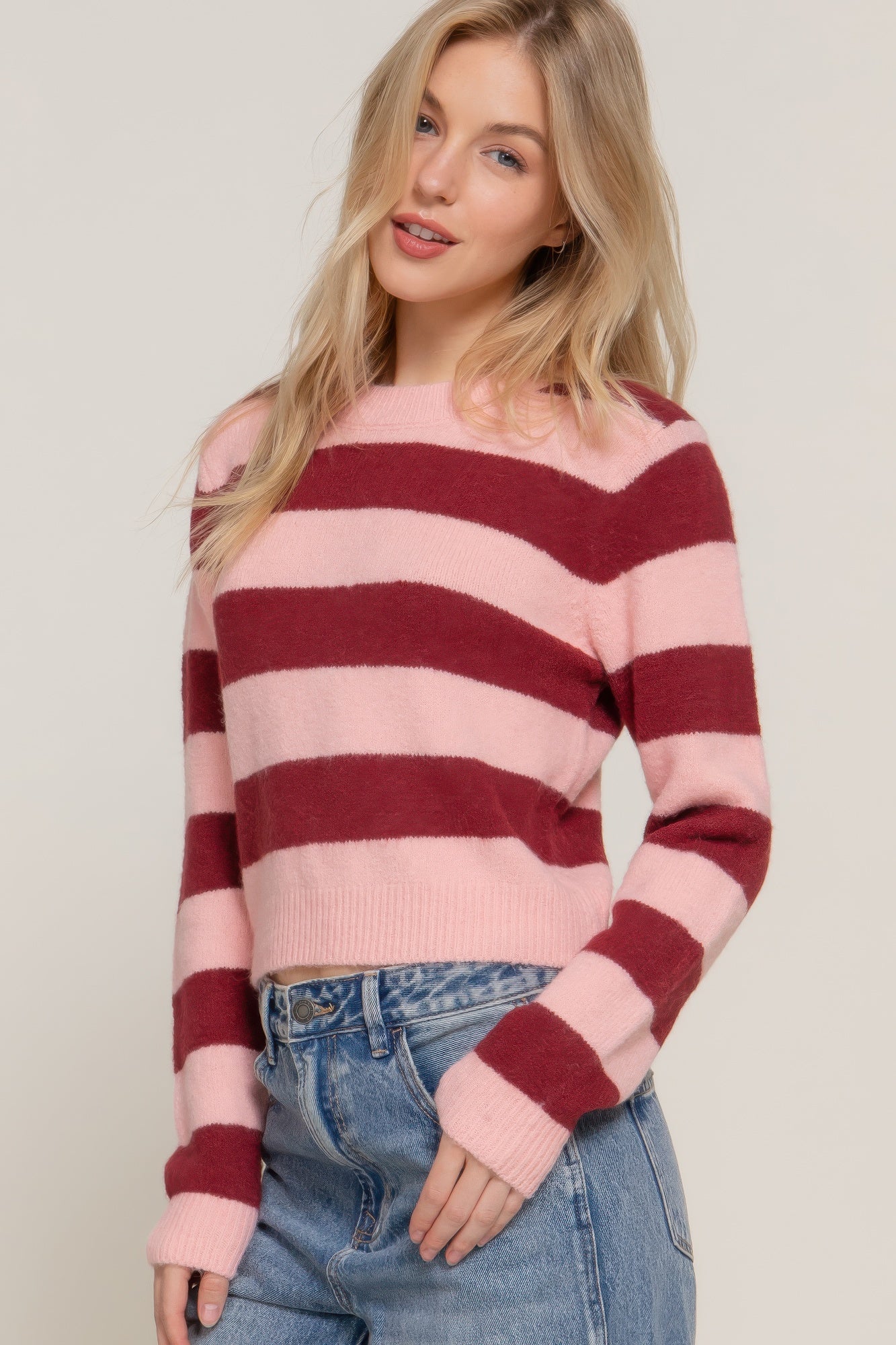 Long Sleeve Crew Neck Stripe Sweater Simmer & Fay   