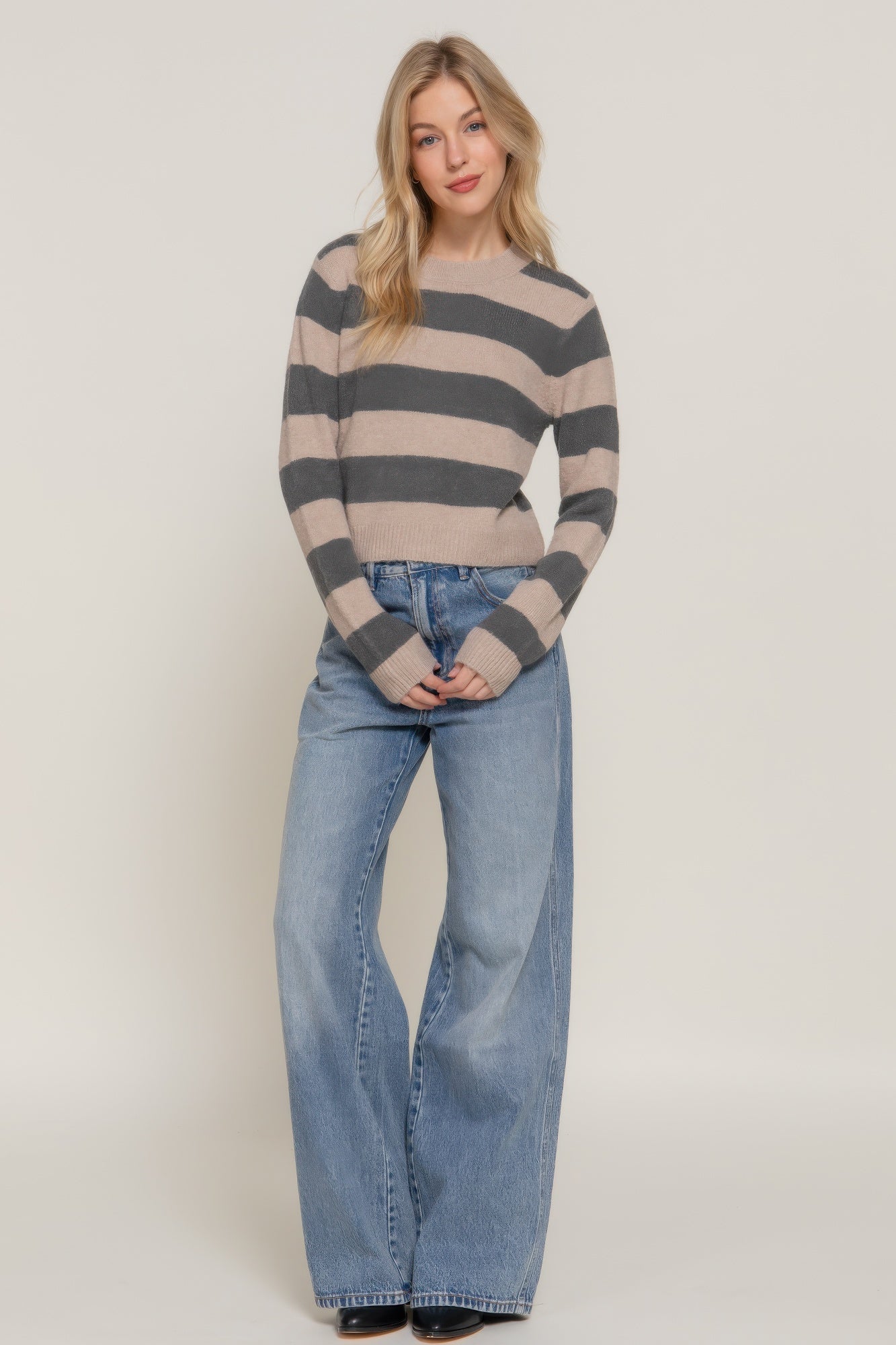 Long Sleeve Crew Neck Stripe Sweater Simmer & Fay   