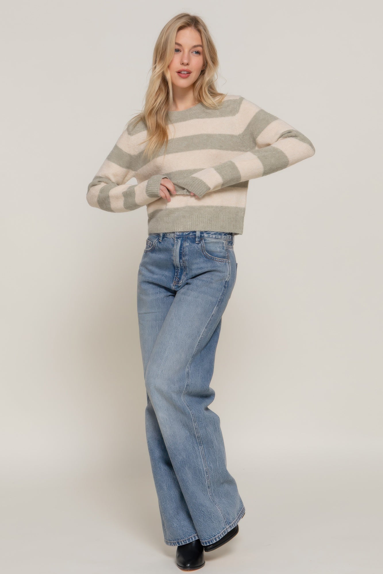 Long Sleeve Crew Neck Stripe Sweater Simmer & Fay   