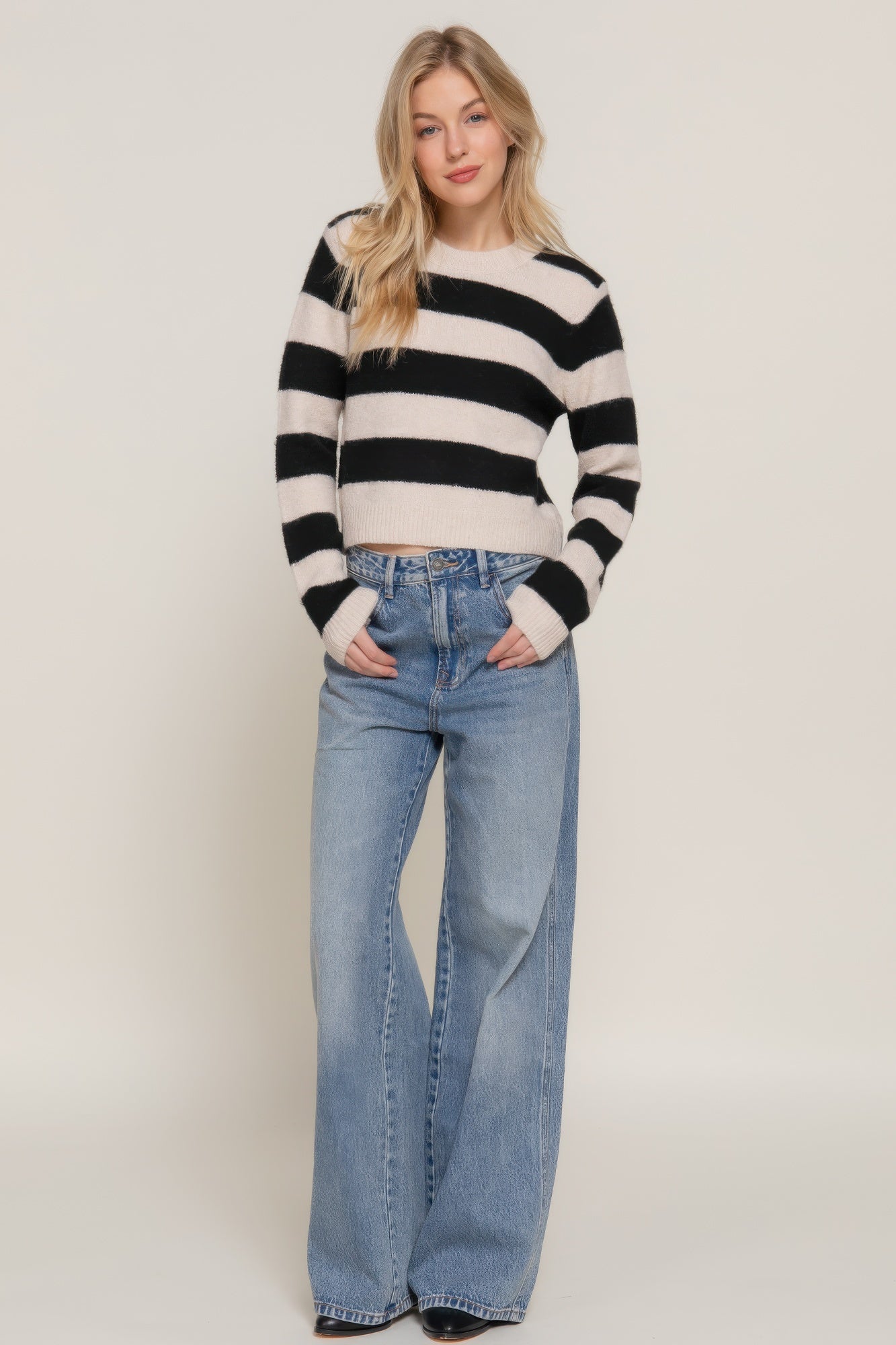 Long Sleeve Crew Neck Stripe Sweater Simmer & Fay   