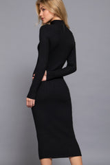 Long Sleeve High Neck Sweater Long Dress in Classic Black Simmer & Fay   