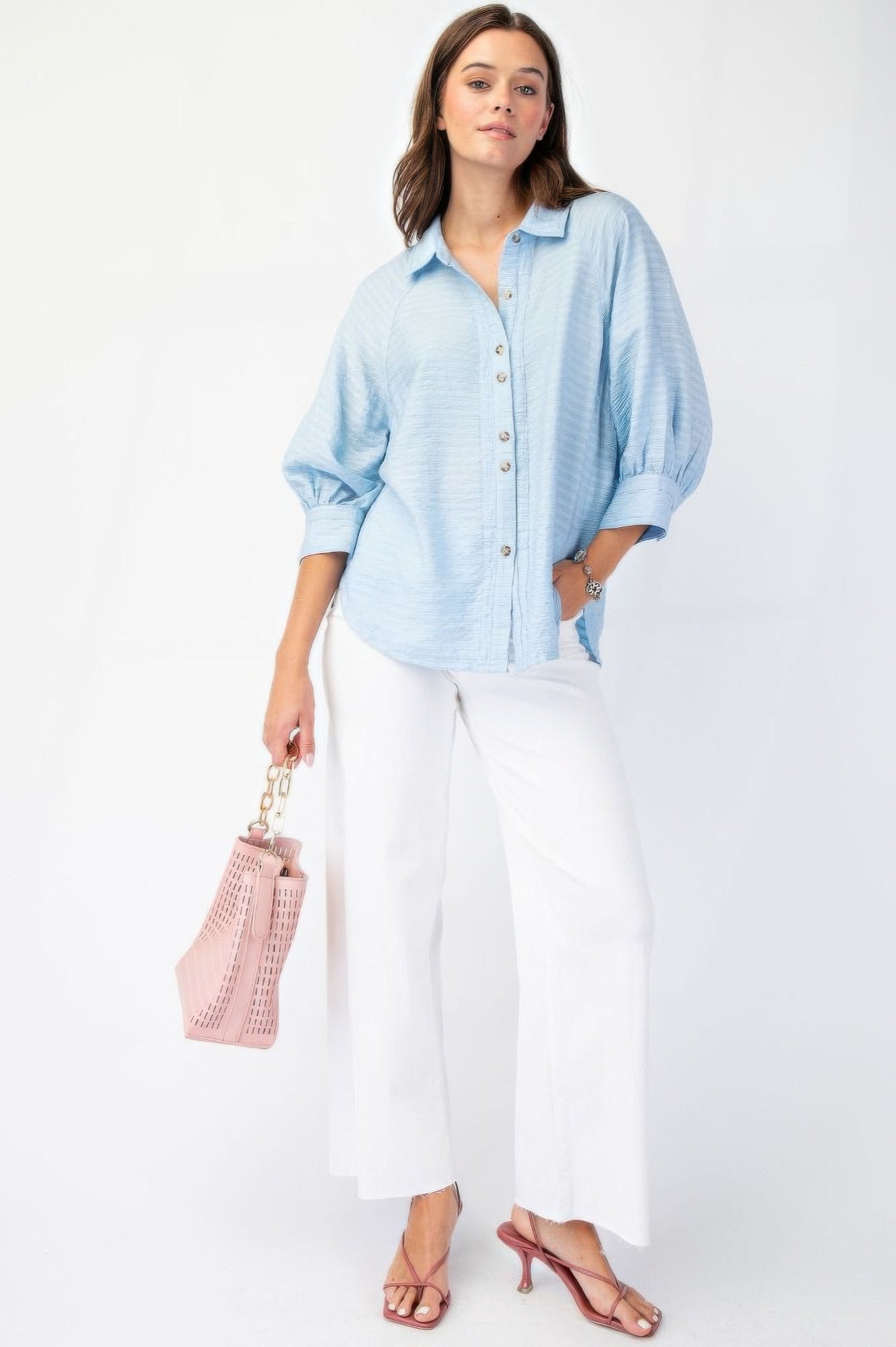 Button Down Textured Woven Shirt in Blue Simmer & Fay