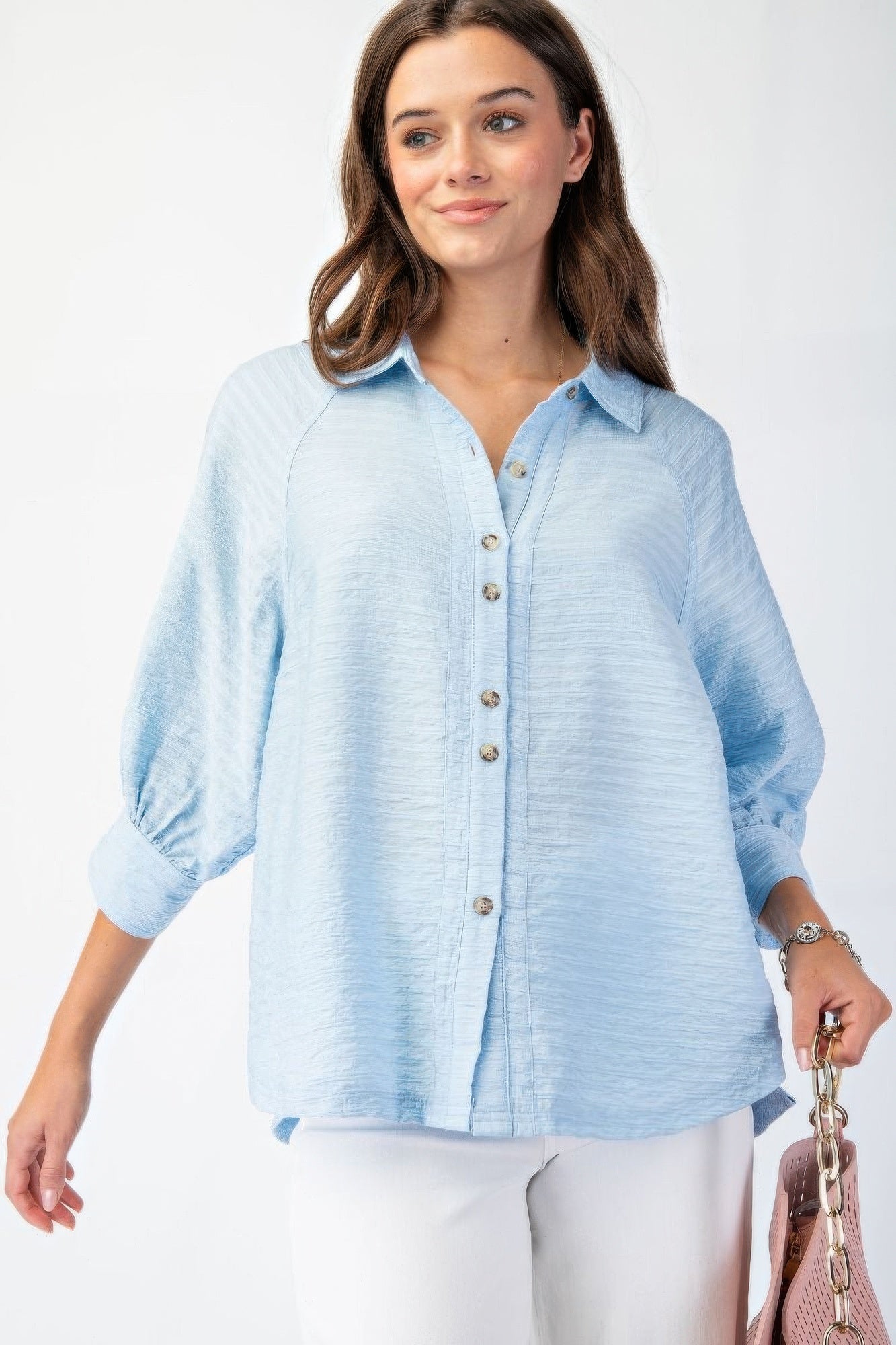 Button Down Textured Woven Shirt in Blue Simmer & Fay