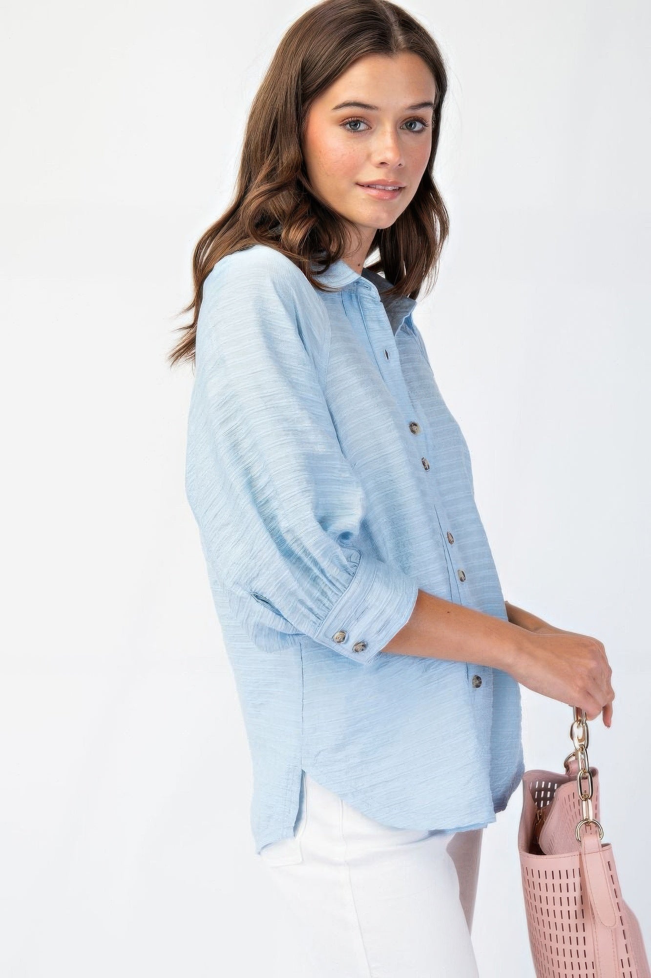 Button Down Textured Woven Shirt in Blue Simmer & Fay