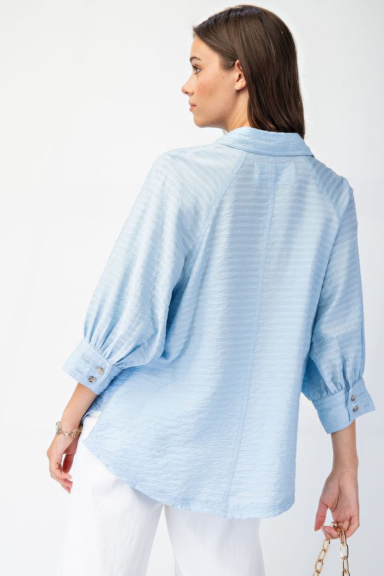 Button Down Textured Woven Shirt in Blue Simmer & Fay